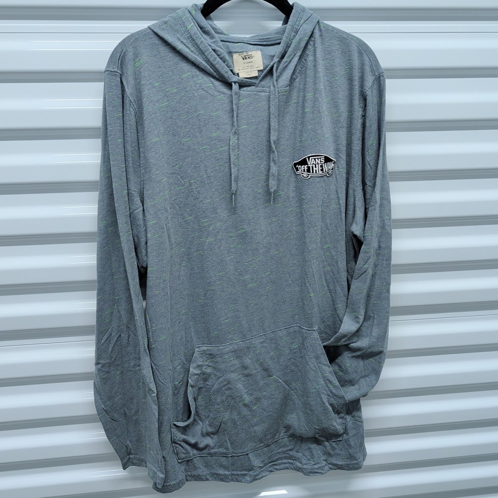 Vans Hoodie XL Mens Gray Neon Green Space Dye Off The Wall Skateboard Logo‎ LS
